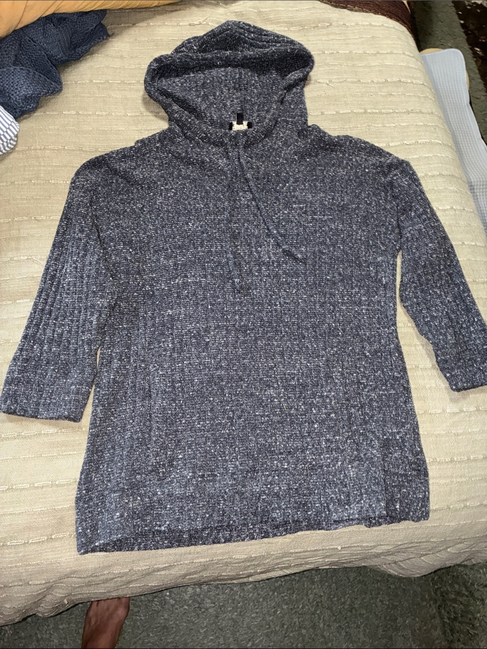 Jones New York Navy Marled Hooded Crewneck Sweater